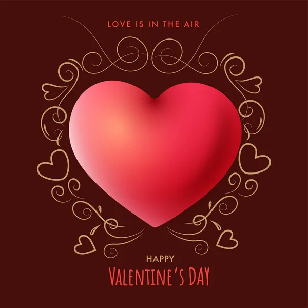 Love Air Message Text Red Heart Golden Flourish Brown Background — стоковый вектор