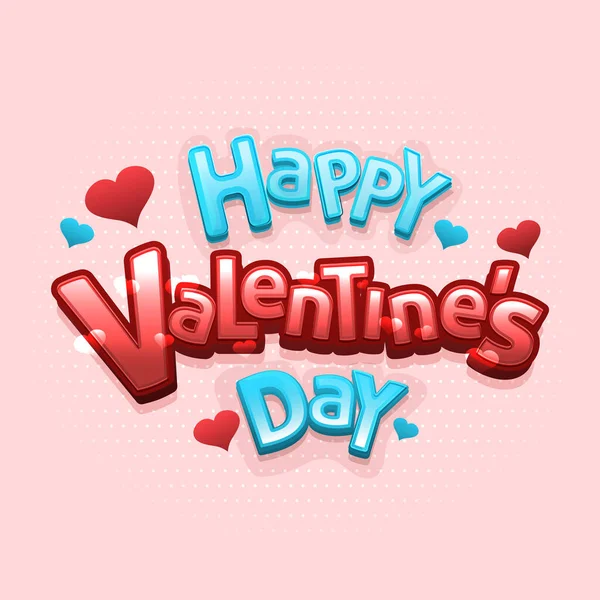 Happy Valentine Day Text Hearts Blue Red Color Love Concept — стоковый вектор