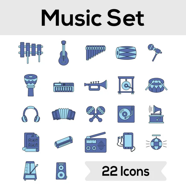 Ilustración Vectorial Del Conjunto Instrumentos Música Color Azul — Vector de stock