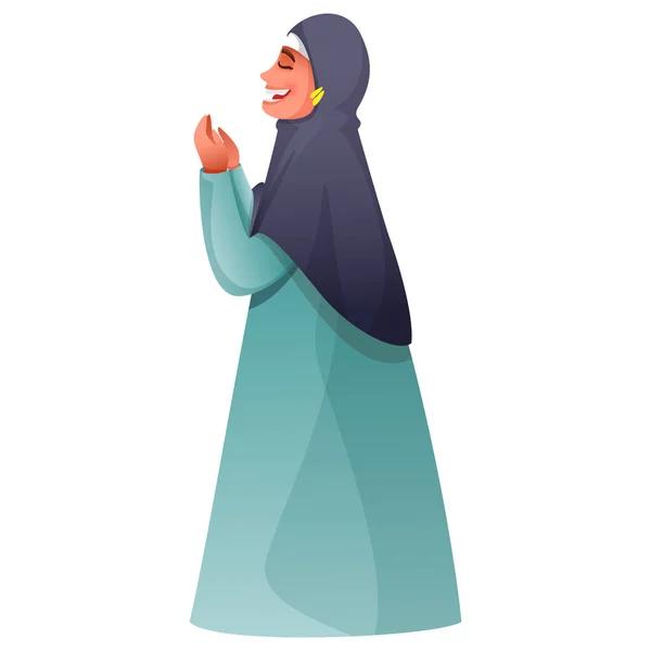 Side View Muslim Woman Offering Namaz Prayer Standing Pose — Stock Vector