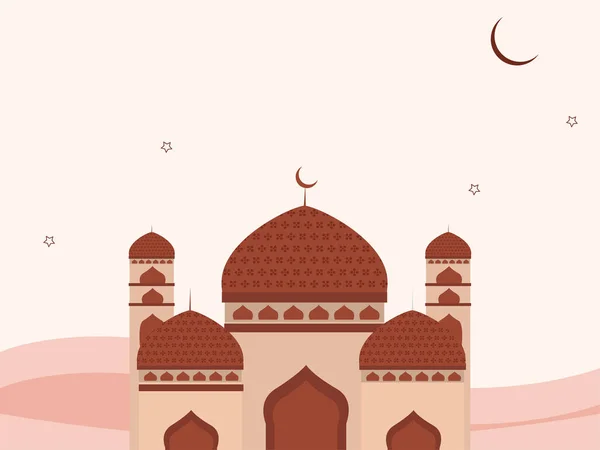 Moschee Illustration Mit Halbmond Auf Weißem Und Pastellrosa Hintergrund — Stockvektor