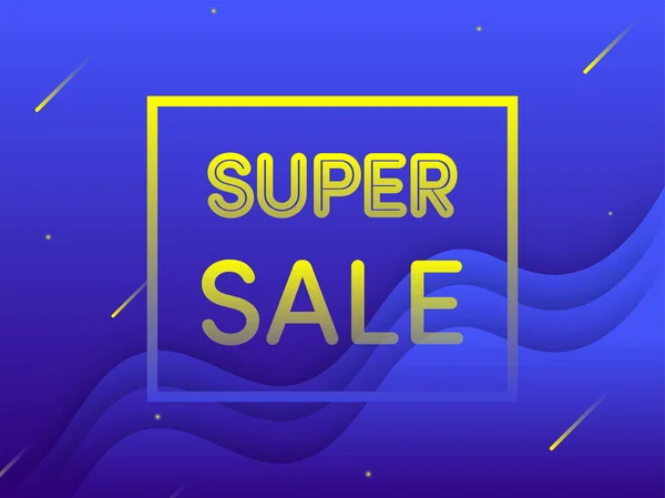 Gelber Super Sale Text Auf Blauem Hintergrund Überlappender Wellen Kann — Stockvektor