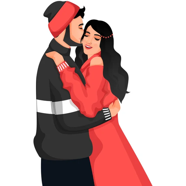 Illustration Young Man Embracing Kiss His Girlfriend White Background — Stock Vector