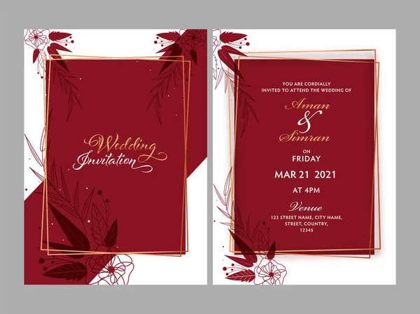 Tarjeta Invitación Boda Diseño Plantilla Color Rojo Blanco — Archivo Imágenes Vectoriales