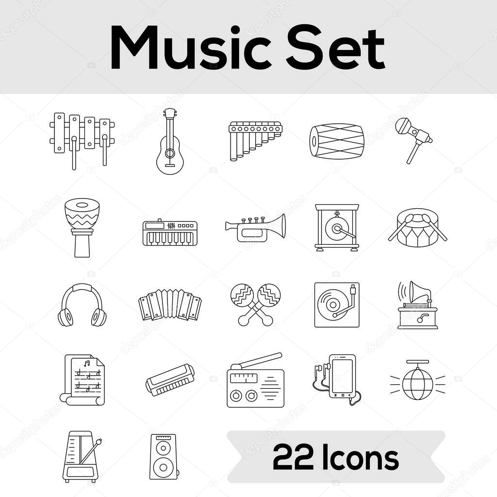Set Of Music Instrument Icons Or Symbol In Stroke Style.