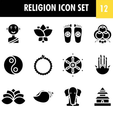 Beyaz Arkaplanda Glyph Biçim Din Simgesi Ayarları.