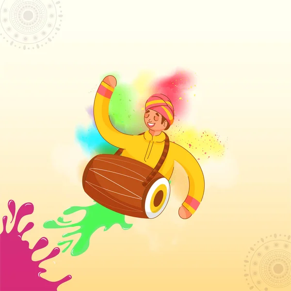 Мультфильм Человек Играющий Дола Цветной Вспышкой Желтом Фоне — стоковый вектор