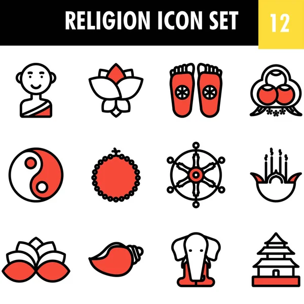 Conjunto Iconos Religión Símbolo Color Naranja Blanco — Archivo Imágenes Vectoriales