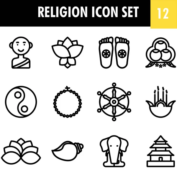 Conjunto Iconos Religión Símbolo Estilo Trazo — Vector de stock