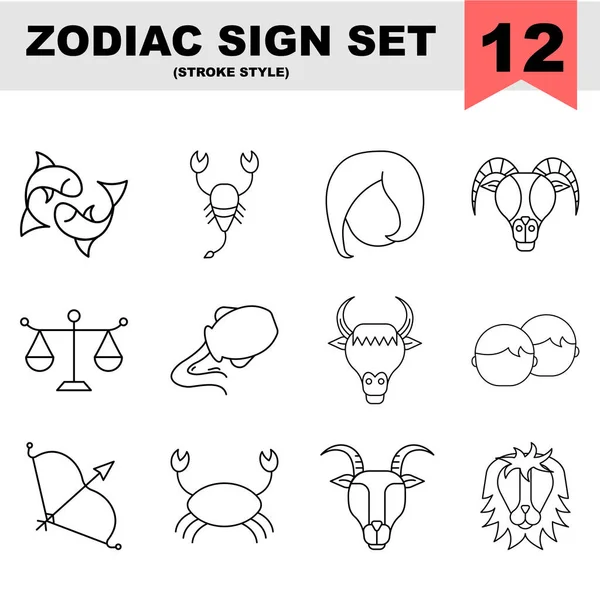 Conjunto Iconos Del Zodíaco Símbolo Estilo Trazo — Vector de stock