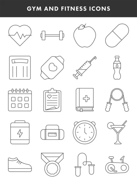 Gym Los Iconos Aptitud Fijados Arte Negro Línea — Vector de stock