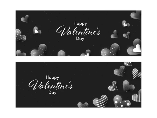 Black Header Banner Design Decorated Hearts Happy Valentine Day Font — Stock Vector