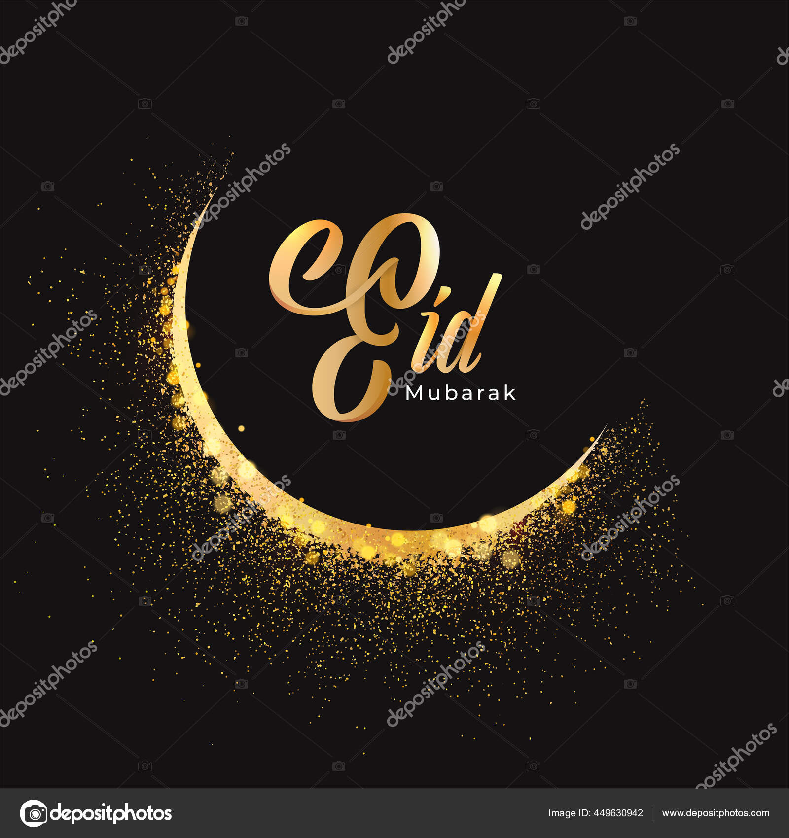 Eid Mubarak Font Golden Sparkle Crescent Moon Black Background Stock Vector  Image by ©alliesinteract #449630942