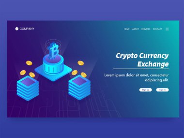 Isometric para birimi sunucularıyla Kripto Para Takası tabanlı İniş Sayfası.