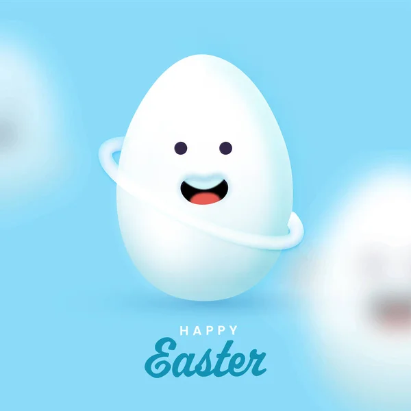 Happy Easter Celebration Concept White Cartoon Egg Blue Background — Stock Vector