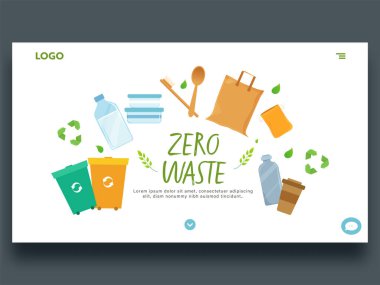 Sıfır Atık Kavram Temelli Web Şablonu Tasarımı Beyaz Arkaplanda Çevresel Dostluk Elementleri.