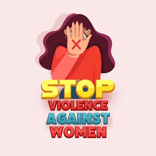 Stop Violence Women Concept Crying Young Girl Showing Stop Symbol — Stock Vector