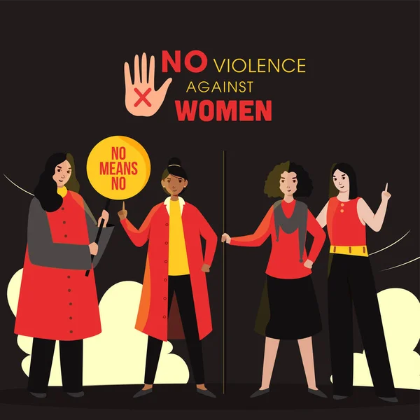 Groupe Filles Adolescentes Disant Aucune Violence Contre Les Femmes Sur — Image vectorielle