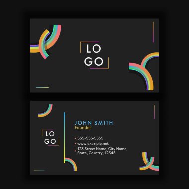 Modern Düzenlenebilir İş Kartı Tasarımı Siyah Arkaplanda Ön ve Arka Görünüm.