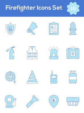 Düz Biçimli İtfaiyeci Simgesi Mavi ve Beyaz Renkli.