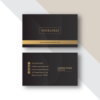 İş kartı şablonunun ön ve arka görünümü siyah renkli.