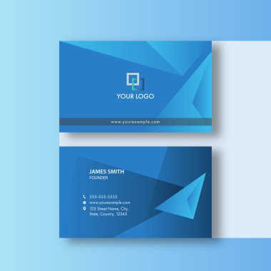 Çift Taraflı İş Kartı Tasarımı Mavi Renkli 3B Üçgen Element.