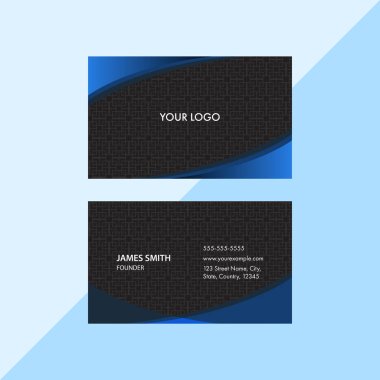 Kare kutsal desenli mavi ve siyah renkli iş kartı şablonu.