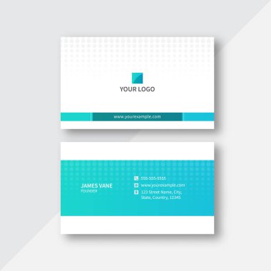 Cyan ve Beyaz Noktalı Yatay Kartvizit Şablonu.