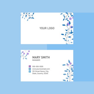 Beyaz Çiçekli Çift Taraflı İş Kartı Şablonu.