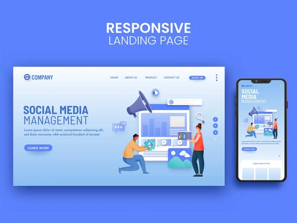 Управління Соціальними Мережами Лендінг Дизайн Сторінки Мобільних Додатків — стоковий вектор