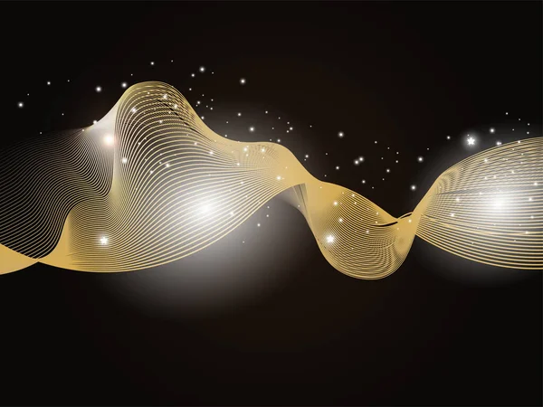 Ondas Oro Abstractas Con Efecto Luces Sobre Fondo Negro — Vector de stock