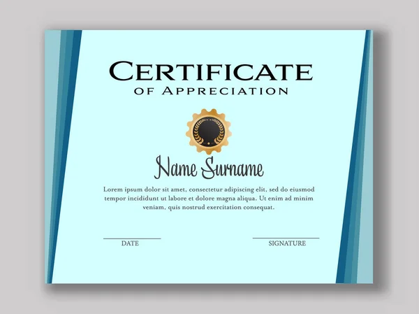 Certificado Appreciation Award Layout Modelo Cor Azul — Vetor de Stock