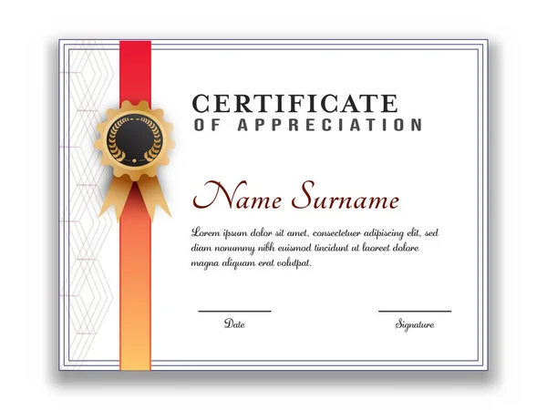Certificado Appreciation Award Layout Modelo Cor Branca — Vetor de Stock