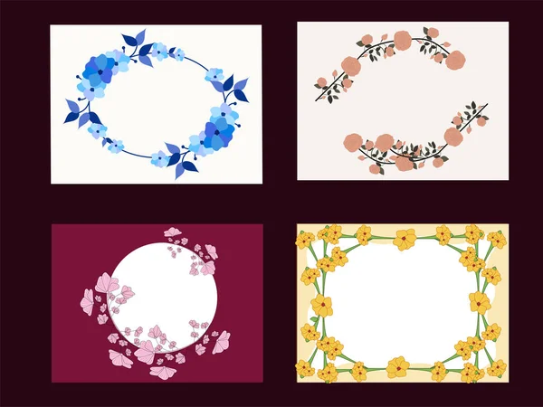 Bloemen Frame Achtergrond Met Gegeven Ruimte Voor Tekst Vier Kleuren — Stockvector