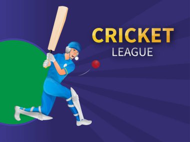 Kriket Ligi Kavramı Mavi Arkaplanda Poz Vermede Vurucu Karakteri.