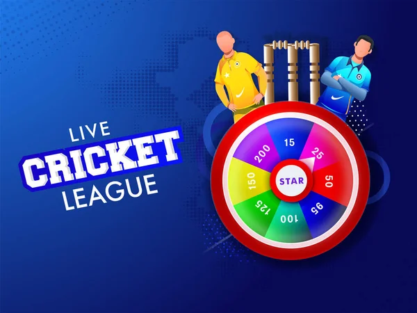 Live Cricket League Affiche Ontwerp Met Start Spinning Wheel Wicket — Stockvector