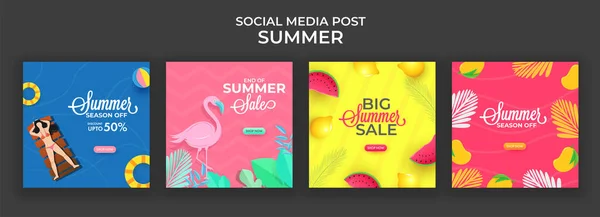 Summer Sale Social Media Post Sjabloon Ontwerp Vier Kleuren Opties — Stockvector
