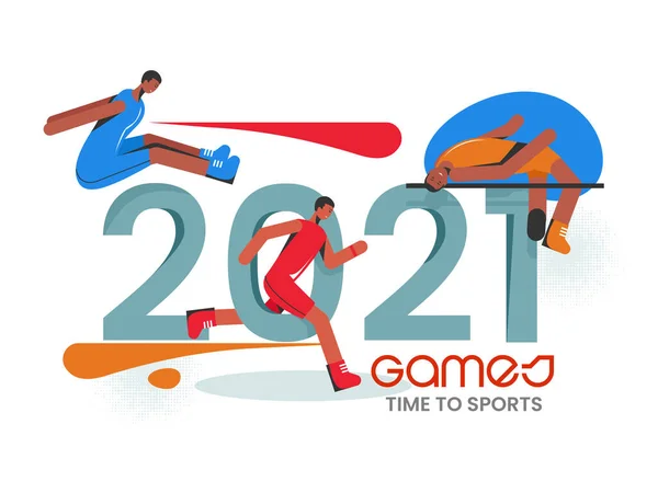 2021 Nombre Avec Athlétisme Bande Dessinée Dans Différentes Poses Sur — Image vectorielle