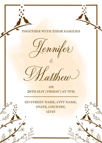 Diseño Tarjeta Invitación Boda Vintage Con Detalles Del Lugar — Vector de stock