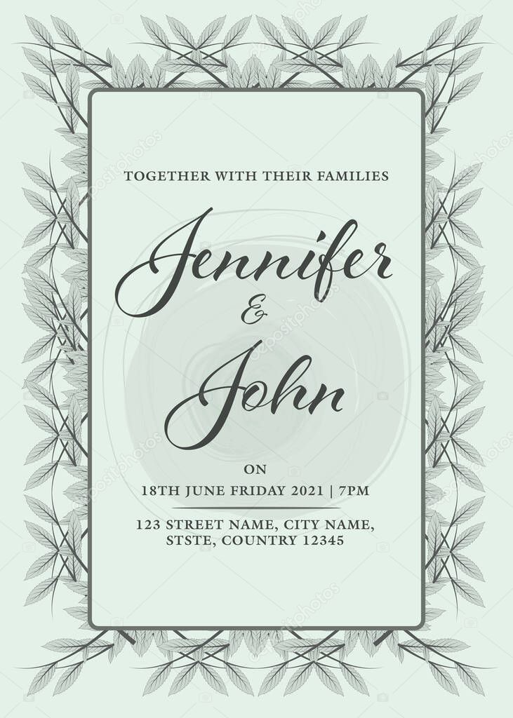 Vintage Wedding Invitation Card Design In Gray Color For Advertise.
