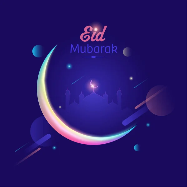 Eid Mubarak Firande Koncept Med Lysande Måne Och Moské Abstrakt — Stock vektor