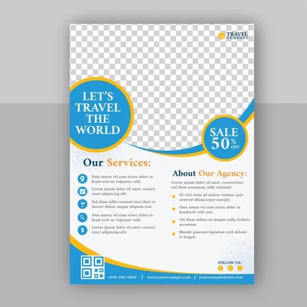 Travel World Brochure Flyer Design Con Offerta Sconto Spazio Testo — Vettoriale Stock