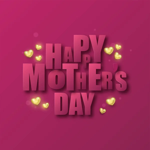 Paper Cut Happy Mothers Day Text Golden Hearts Pink Background — 스톡 벡터