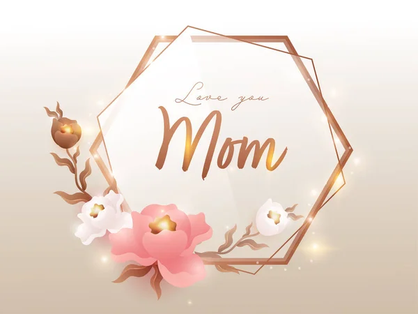 Amour Vous Maman Carte Vœux Avec Belles Fleurs Lumières Effet — Image vectorielle