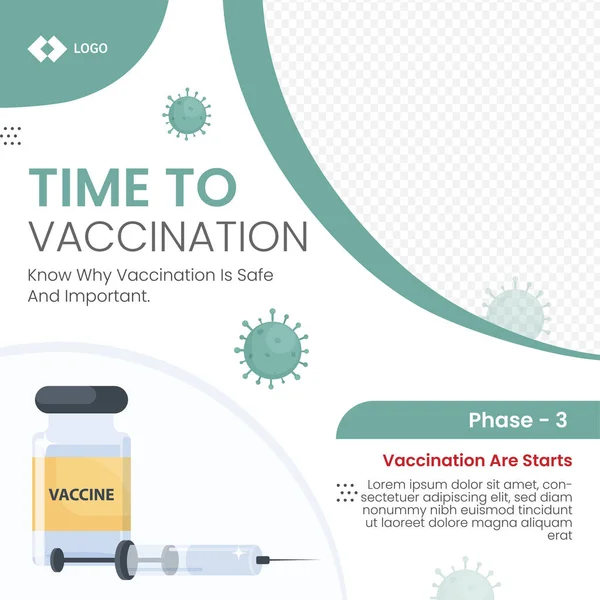 基于疫苗接种概念的海报设计与疫苗底座 注射器和复制空间 — 图库矢量图片