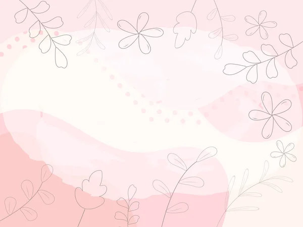 Ligne Art Floral Décoré Sur Fond Rose Blanc Abstrait — Image vectorielle