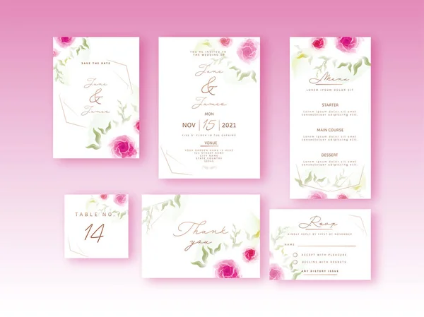 Wedding Invitation Menu Date Table Number Kindly Reply Rsvp Thank — 스톡 벡터