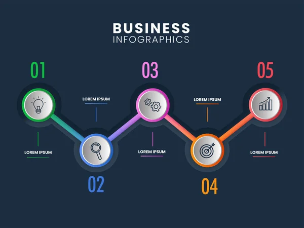 Infografik Template Layout Mit Business Symbolen Und Fünf Optionen Auf — Stockvektor