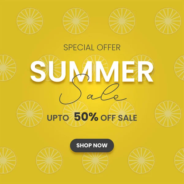 Summer Sale Poster Design Mit Rabatt Auf Yellow Lemon Slice — Stockvektor