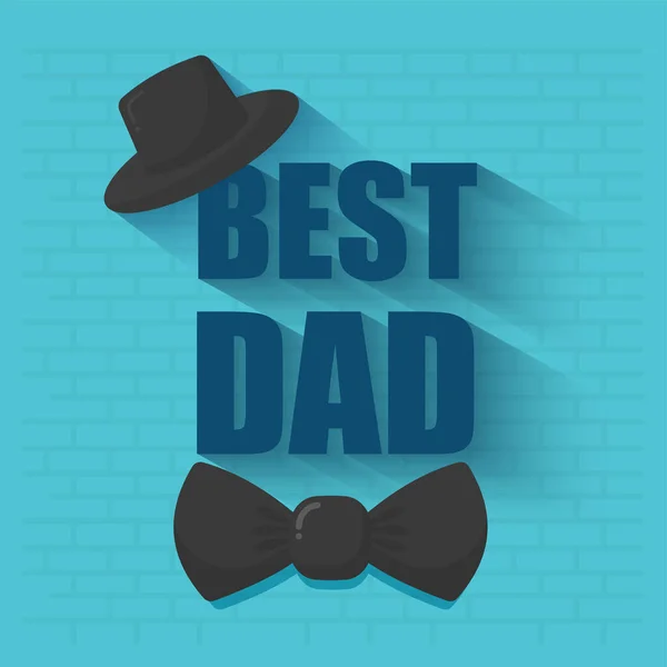 与Fedora Hat和Bow Tie在蓝色砖墙背景下的最佳爸爸文本 — 图库矢量图片